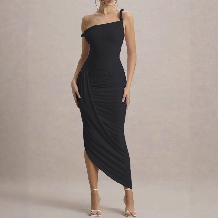 Damer elegant asymmetrisk maxiklänning med rynkor Mirla-Eva Jonsson