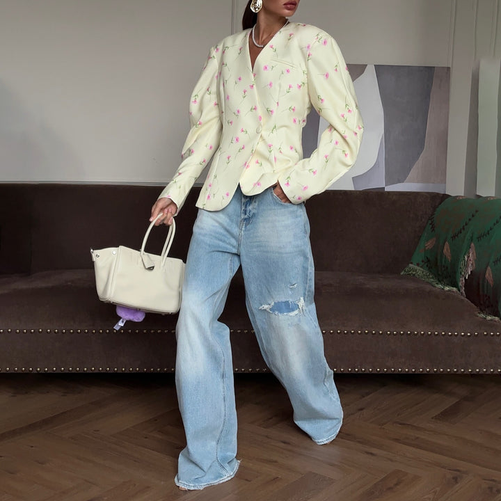 Damer elegant blazer med blommönster Mirla-Eva Jonsson