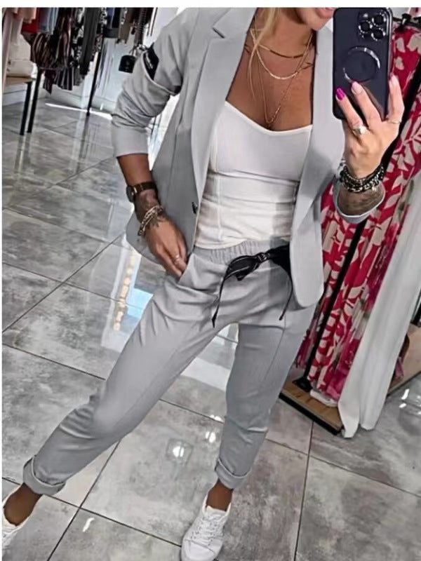 Damer elegant blazer-set med praktiska fickor och flexibel midjesnörning Mirla-Eva Jonsson