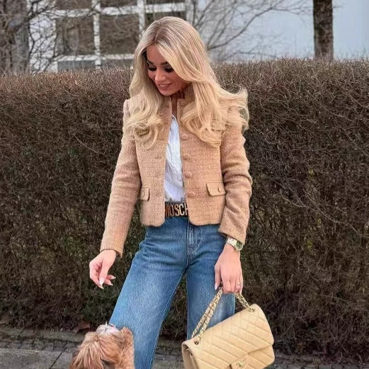 Damer elegant blazerjacka i klassisk tweedstil med knapprar detaljer Mirla-Eva Jonsson