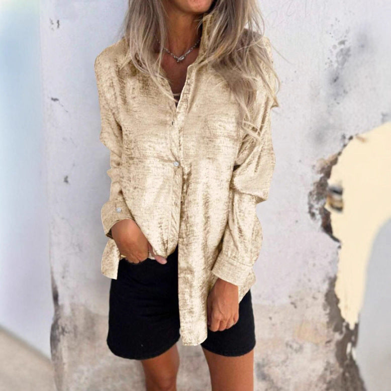 Damer elegant blus i metallisk glansfinish med långa ärmar Eva Jonsson-Eva Jonsson
