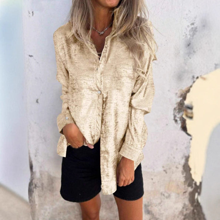 Damer elegant blus i metallisk glansfinish med långa ärmar Eva Jonsson-Eva Jonsson