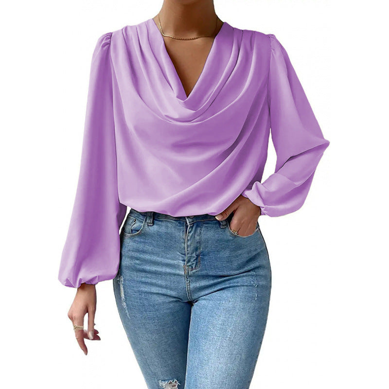 Damer elegant blus med asymmetrisk halsringning och långa ärmar Mirla-Eva Jonsson