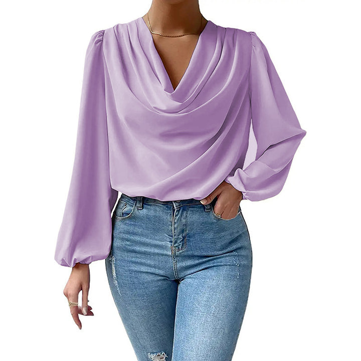 Damer elegant blus med asymmetrisk halsringning och vida ärmar Mirla-Eva Jonsson