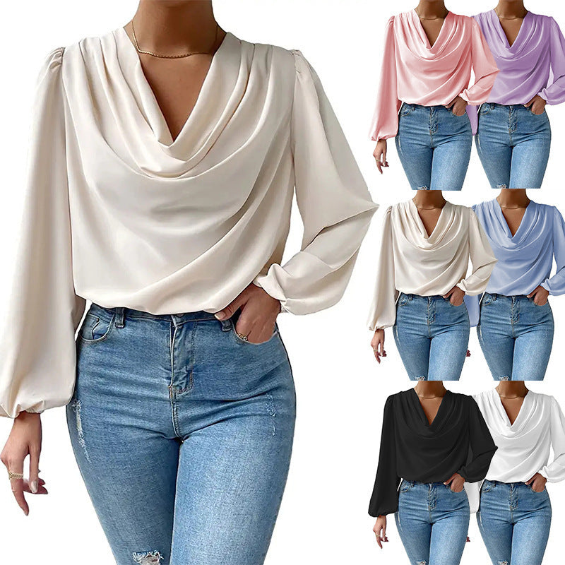 Damer elegant blus med asymmetrisk halsringning och vida ärmar Mirla-Eva Jonsson