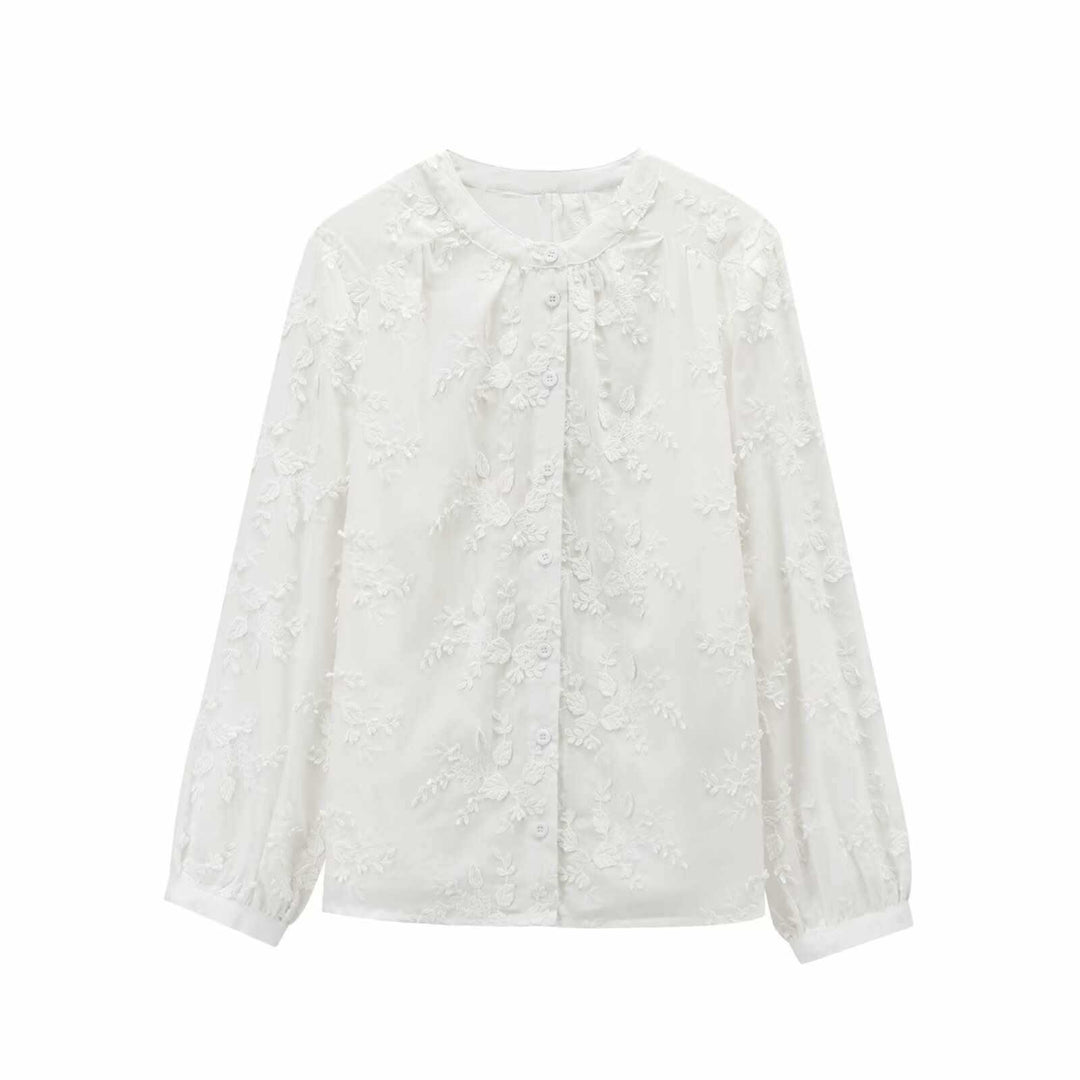 Damer elegant blus med blommigt broderidesign Mirla-Eva Jonsson