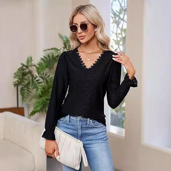Damer elegant blus med blommönster och V-ringning Mirla-Eva Jonsson