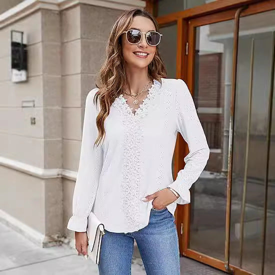 Damer elegant blus med blommönster och V-ringning Mirla-Eva Jonsson