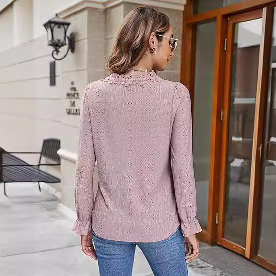 Damer elegant blus med blommönster och V-ringning Mirla-Eva Jonsson