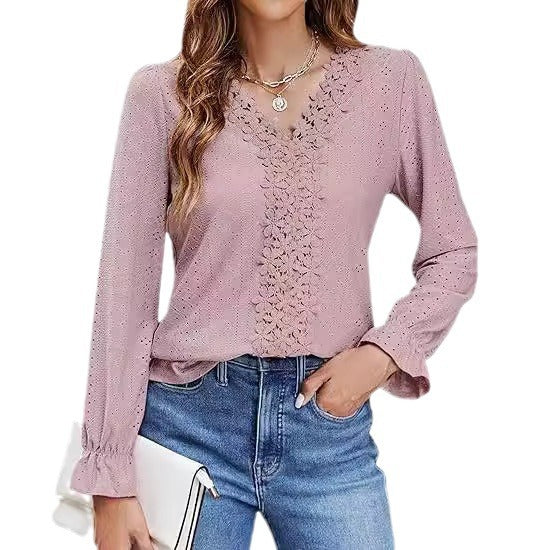Damer elegant blus med blommönster och V-ringning Mirla-Eva Jonsson