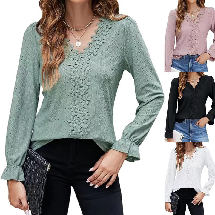 Damer elegant blus med blommönster och V-ringning Mirla-Eva Jonsson