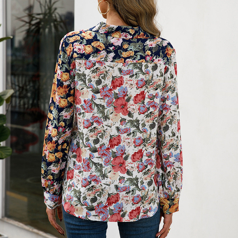 Damer elegant blus med blommönster och knapppdetaljer Eva Jonsson-Eva Jonsson