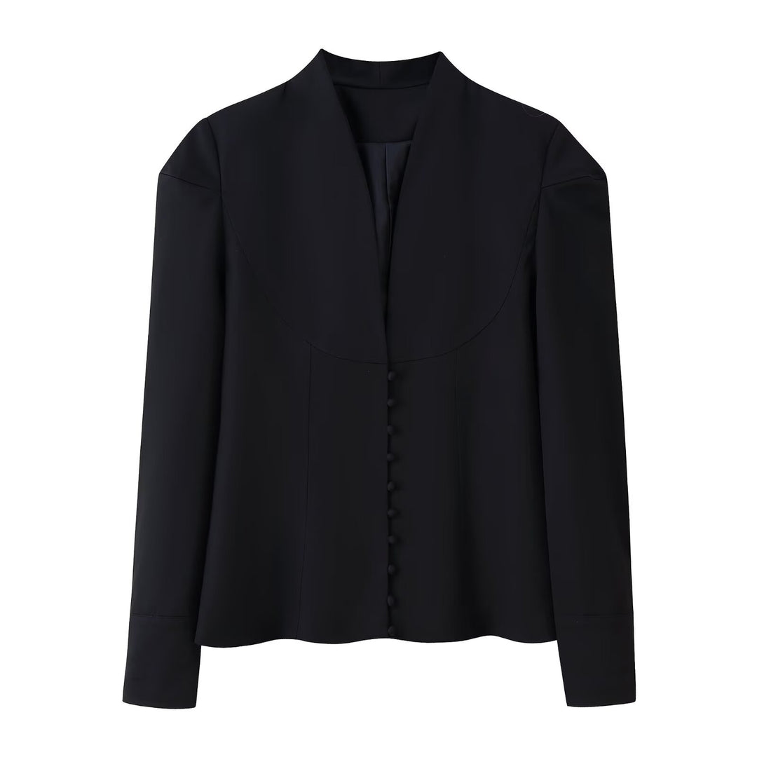 Damer elegant blus med breda slag och dekorativa knappdetaljer Mirla-Eva Jonsson