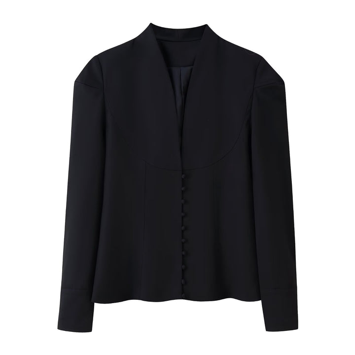 Damer elegant blus med breda slag och dekorativa knappdetaljer Mirla-Eva Jonsson