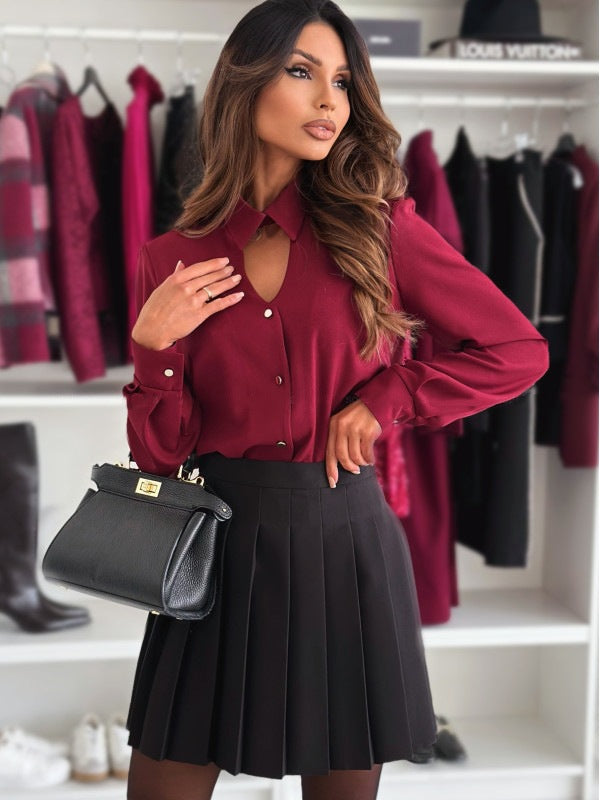Damer elegant blus med dold knapplist och långa ärmar Mirla-Eva Jonsson