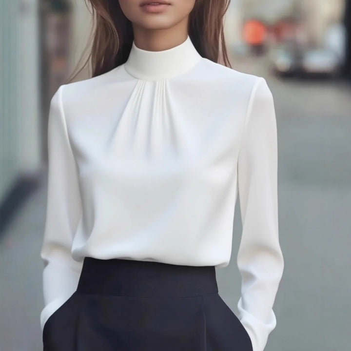 Damer elegant blus med hög krage Mirla-Eva Jonsson