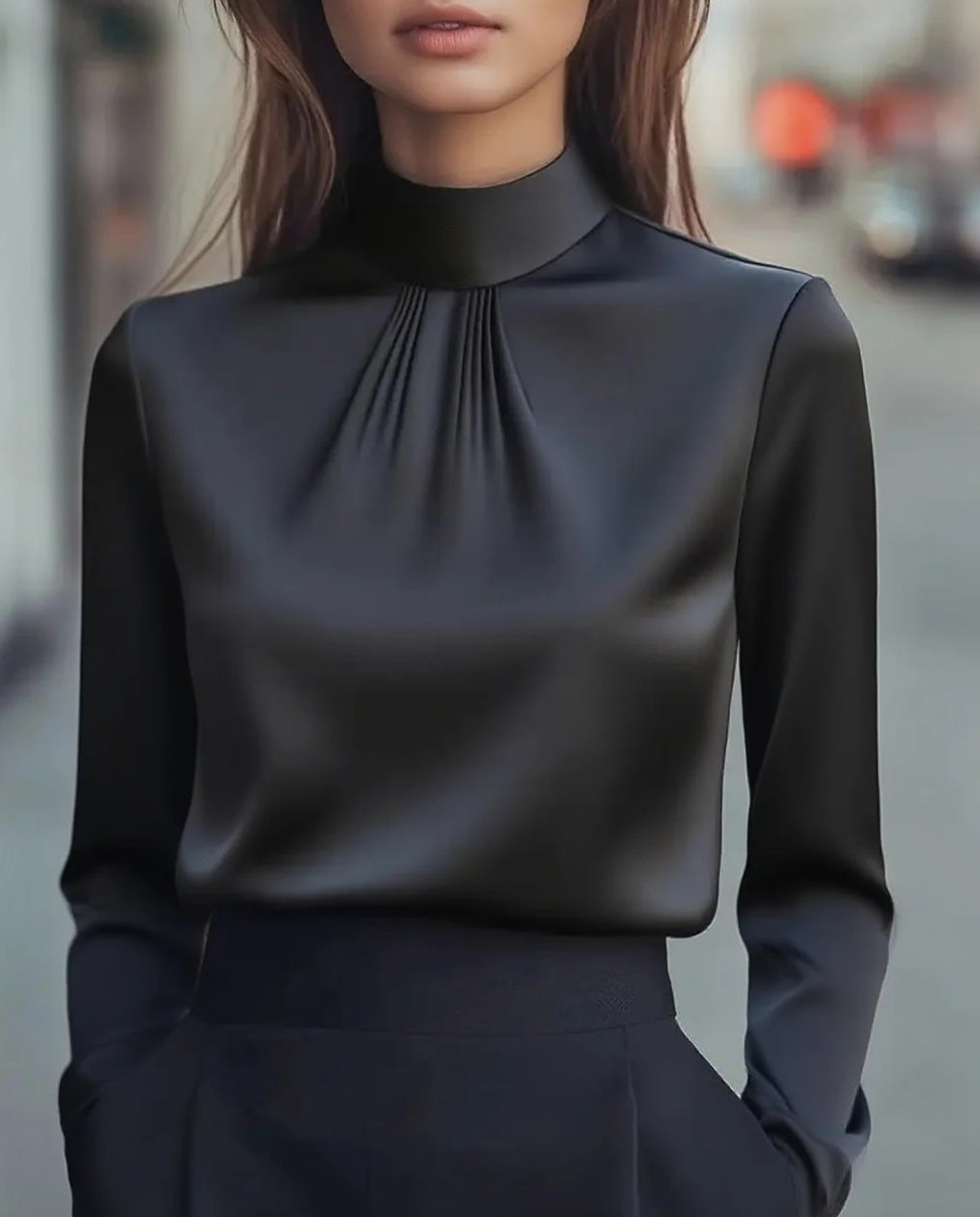 Damer elegant blus med hög krage Mirla-Eva Jonsson