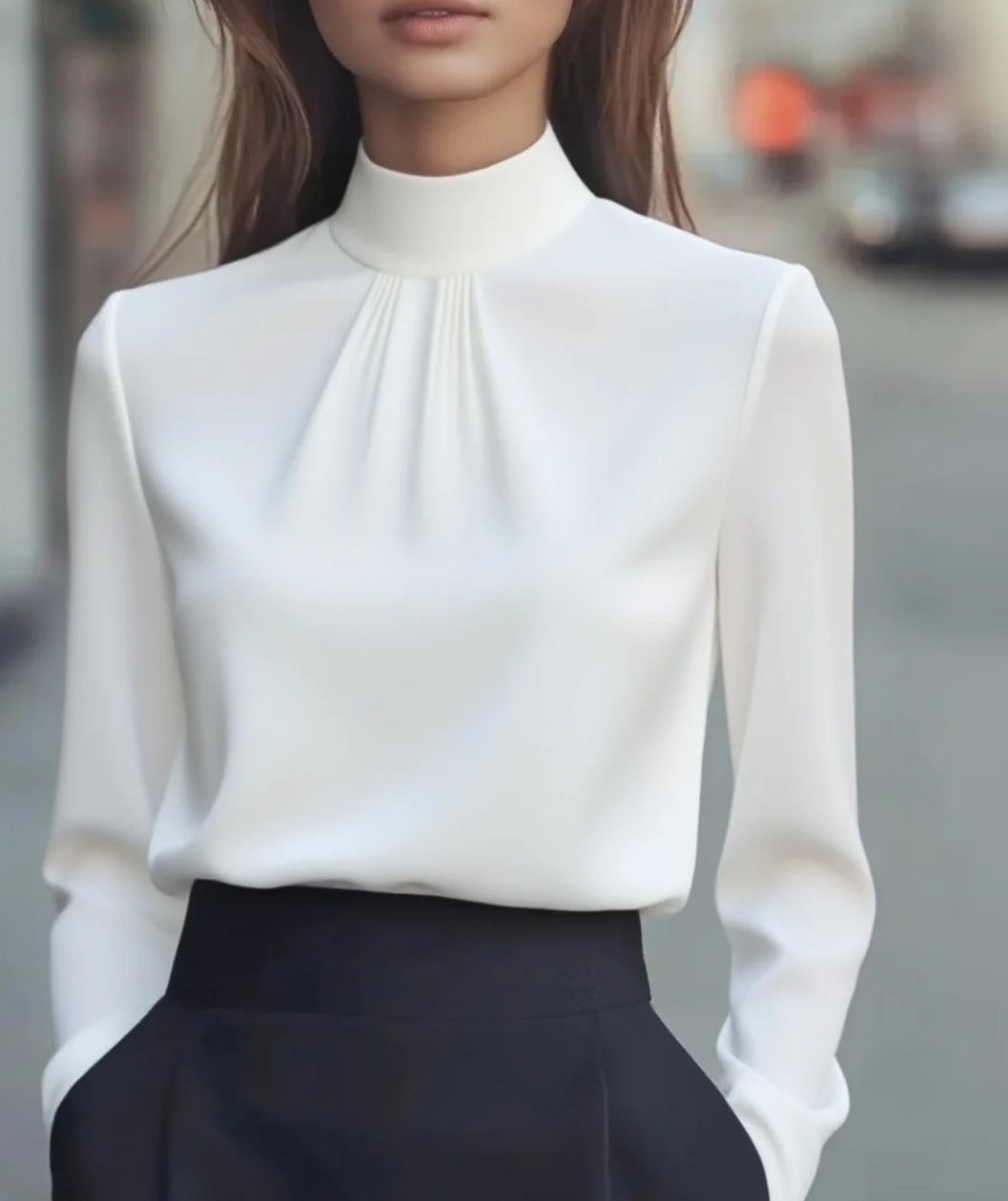 Damer elegant blus med hög krage Mirla-Eva Jonsson