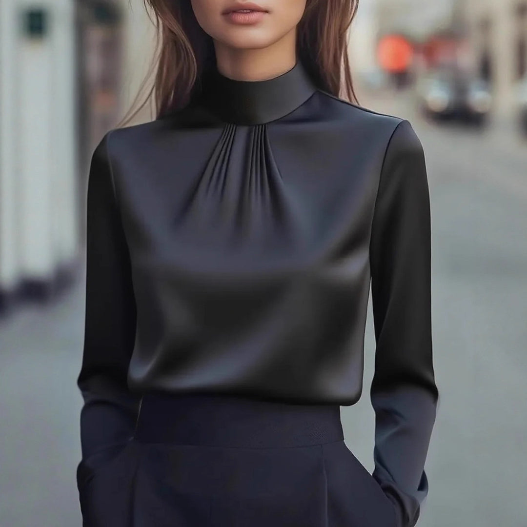 Damer elegant blus med hög krage Mirla-Eva Jonsson