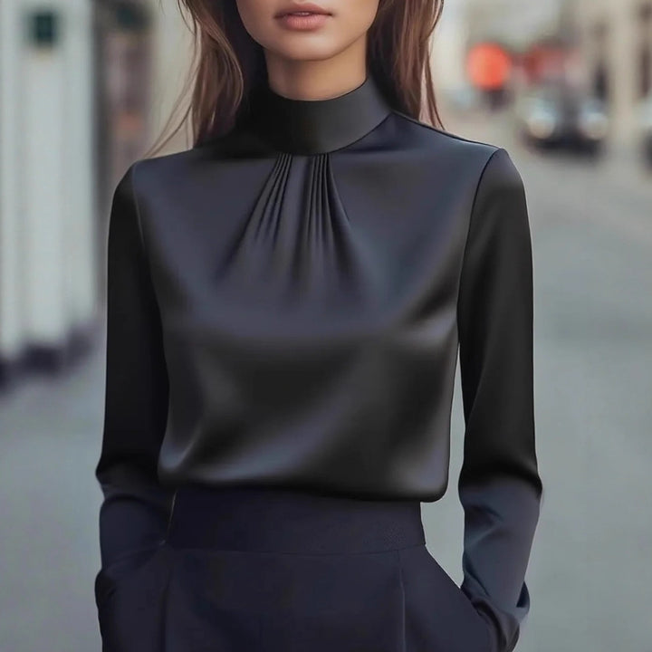 Damer elegant blus med hög krage Mirla-Eva Jonsson