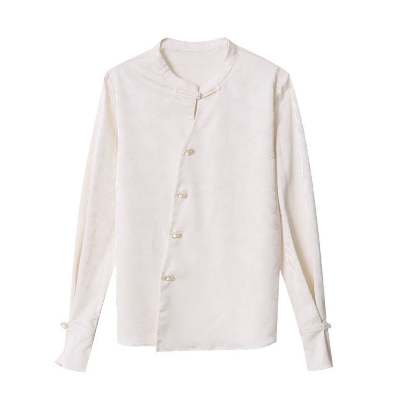 Damer elegant blus med knapppdetaljer och extravagant krage Mirla-Eva Jonsson
