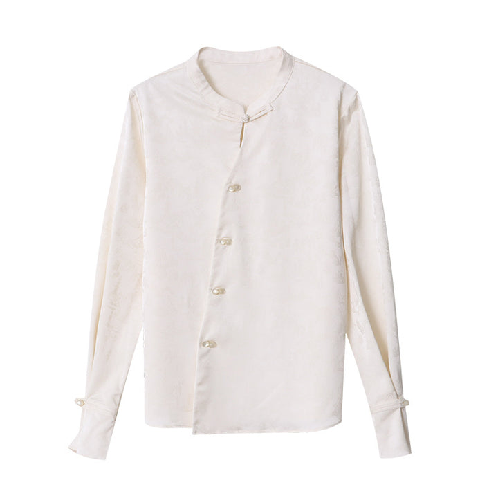 Damer elegant blus med knapppdetaljer och extravagant krage Mirla-Eva Jonsson