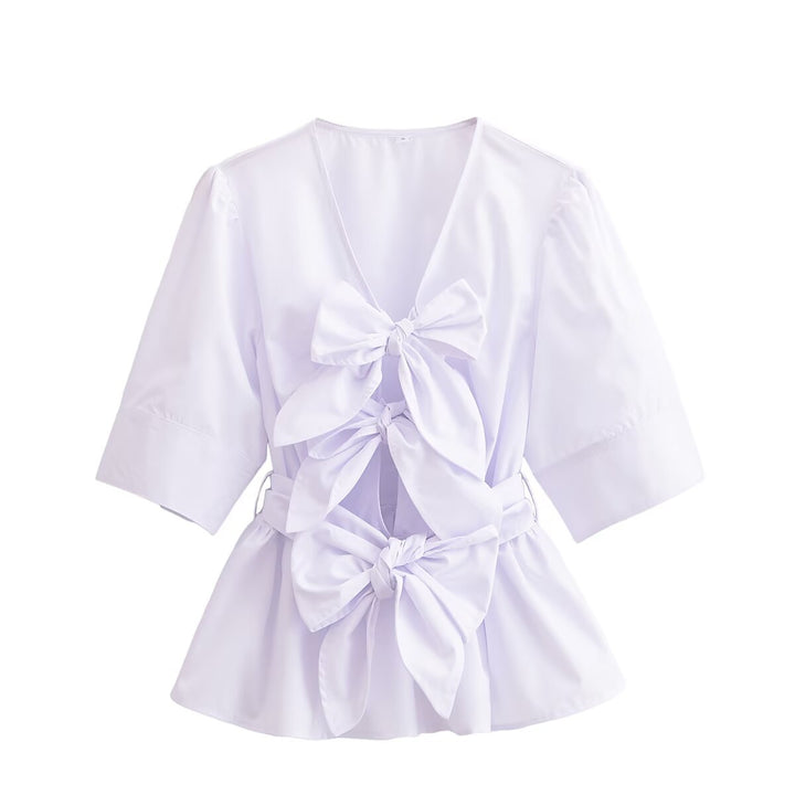 Damer elegant blus med knyt detaljer Mirla-Eva Jonsson
