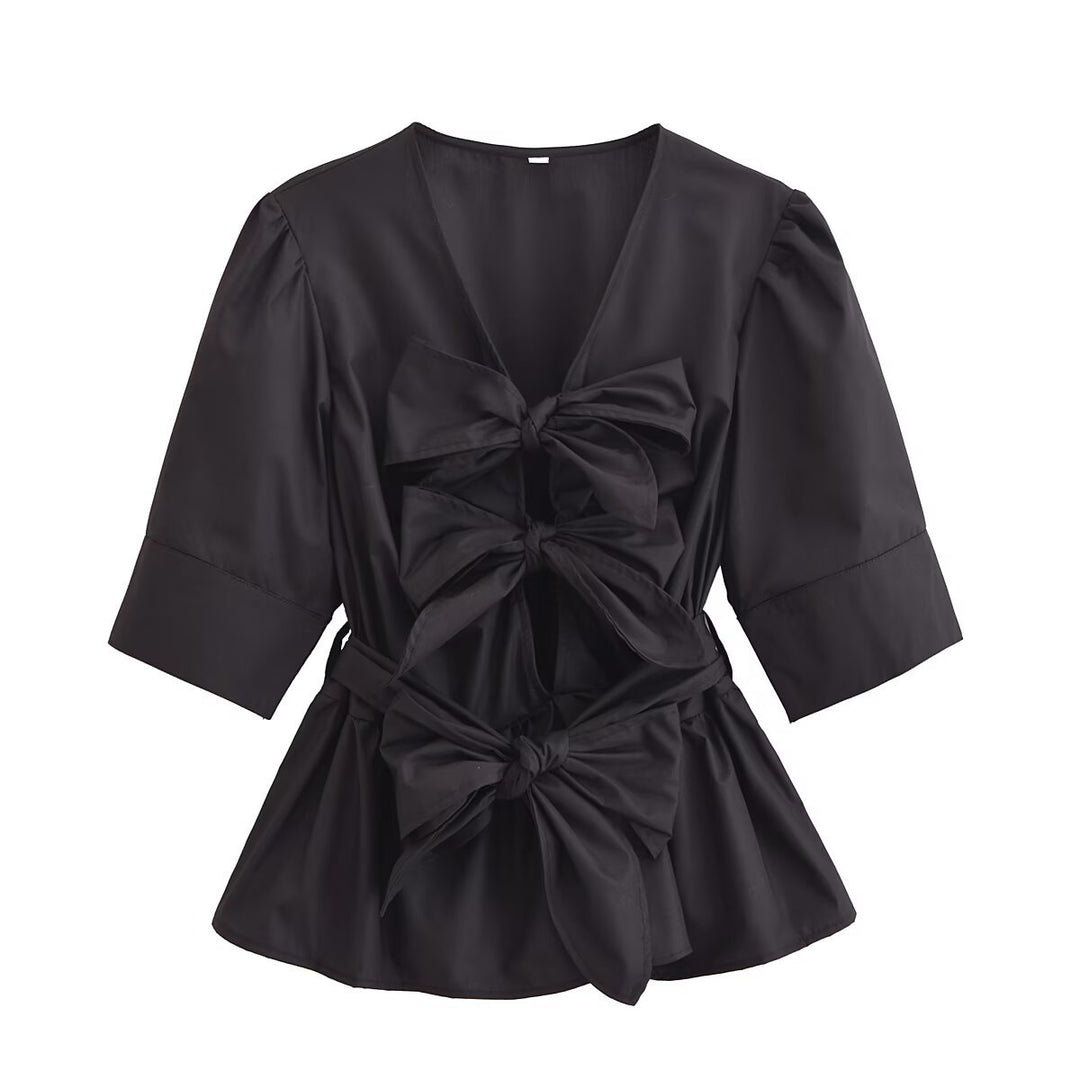 Damer elegant blus med knyt detaljer Mirla-Eva Jonsson