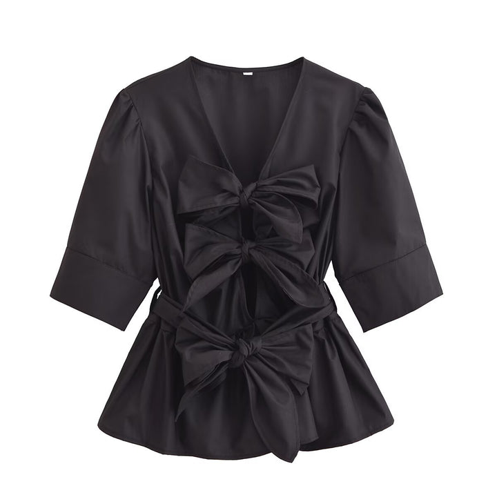 Damer elegant blus med knyt detaljer Mirla-Eva Jonsson