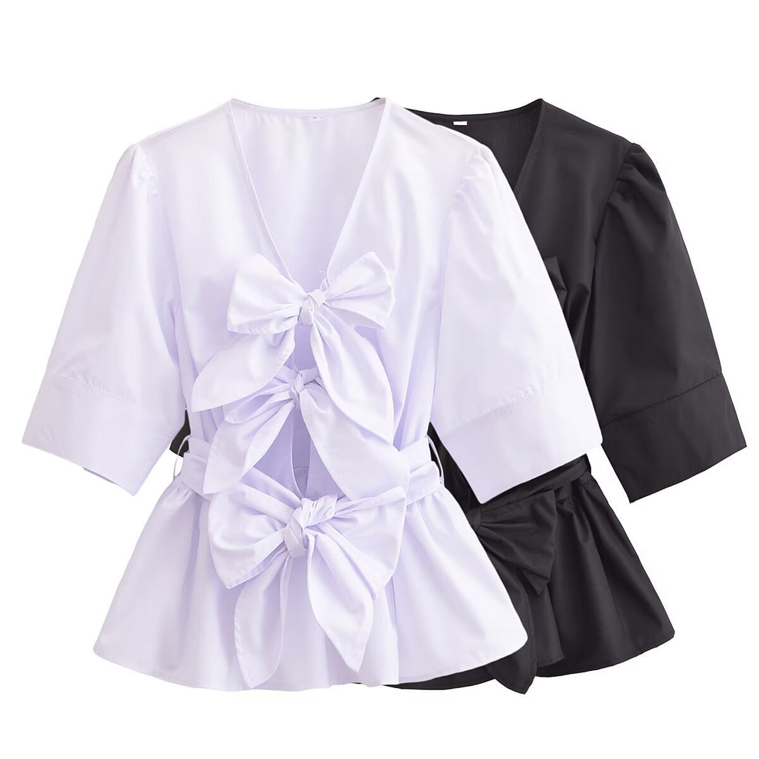 Damer elegant blus med knyt detaljer Mirla-Eva Jonsson