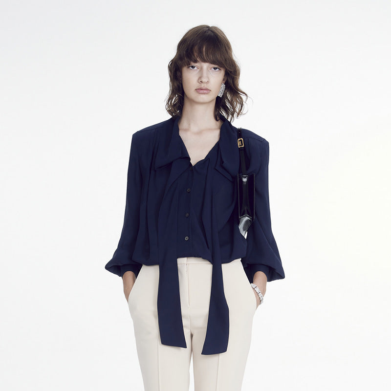 Damer elegant blus med knytbälte Mirla-Eva Jonsson