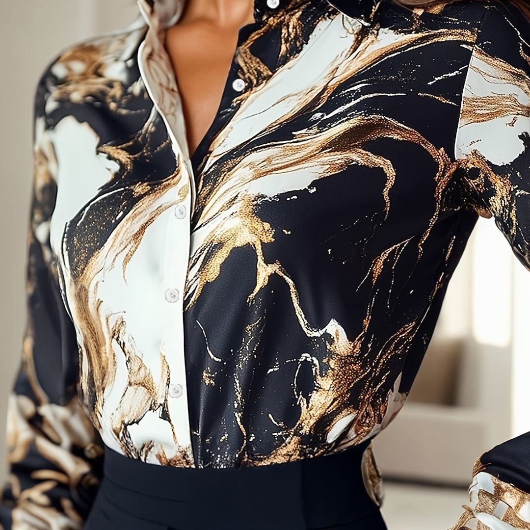 Damer elegant blus med lyxig marmortryck Mirla-Eva Jonsson