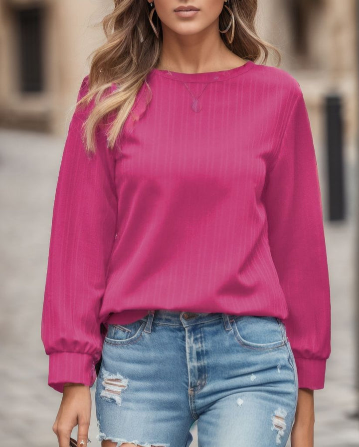 Damer elegant blus med puffärmar och fin randstruktur Mirla-Eva Jonsson