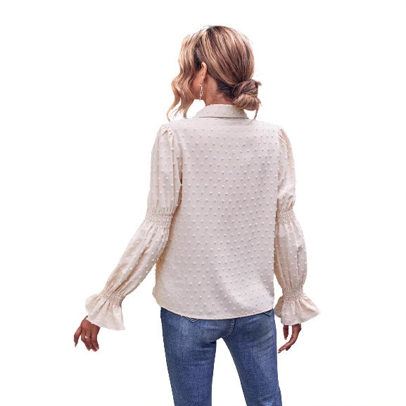 Damer elegant blus med puffärmar och textur Mirla-Eva Jonsson