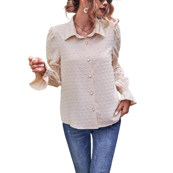 Damer elegant blus med puffärmar och textur Mirla-Eva Jonsson