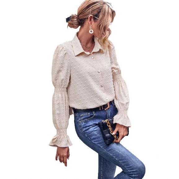 Damer elegant blus med puffärmar och textur Mirla-Eva Jonsson