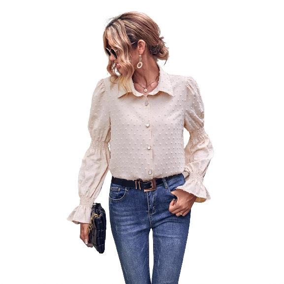 Damer elegant blus med puffärmar och textur Mirla-Eva Jonsson