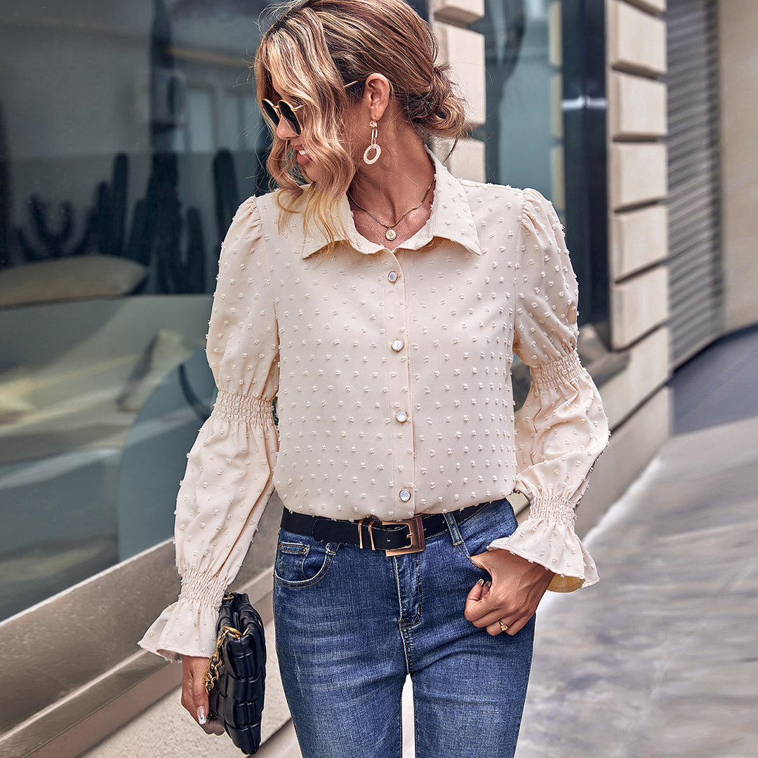 Damer elegant blus med puffärmar och textur Mirla-Eva Jonsson