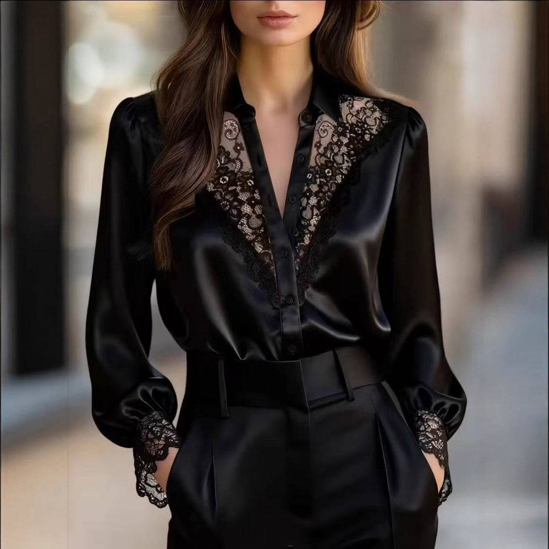 Damer elegant blus med romantiska spetsdetaljer Mirla-Eva Jonsson