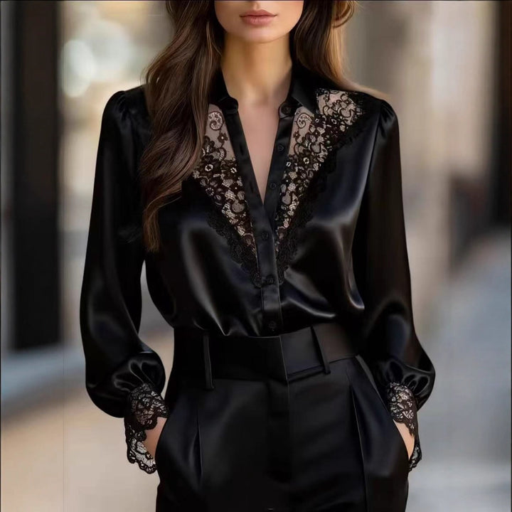 Damer elegant blus med romantiska spetsdetaljer Mirla-Eva Jonsson