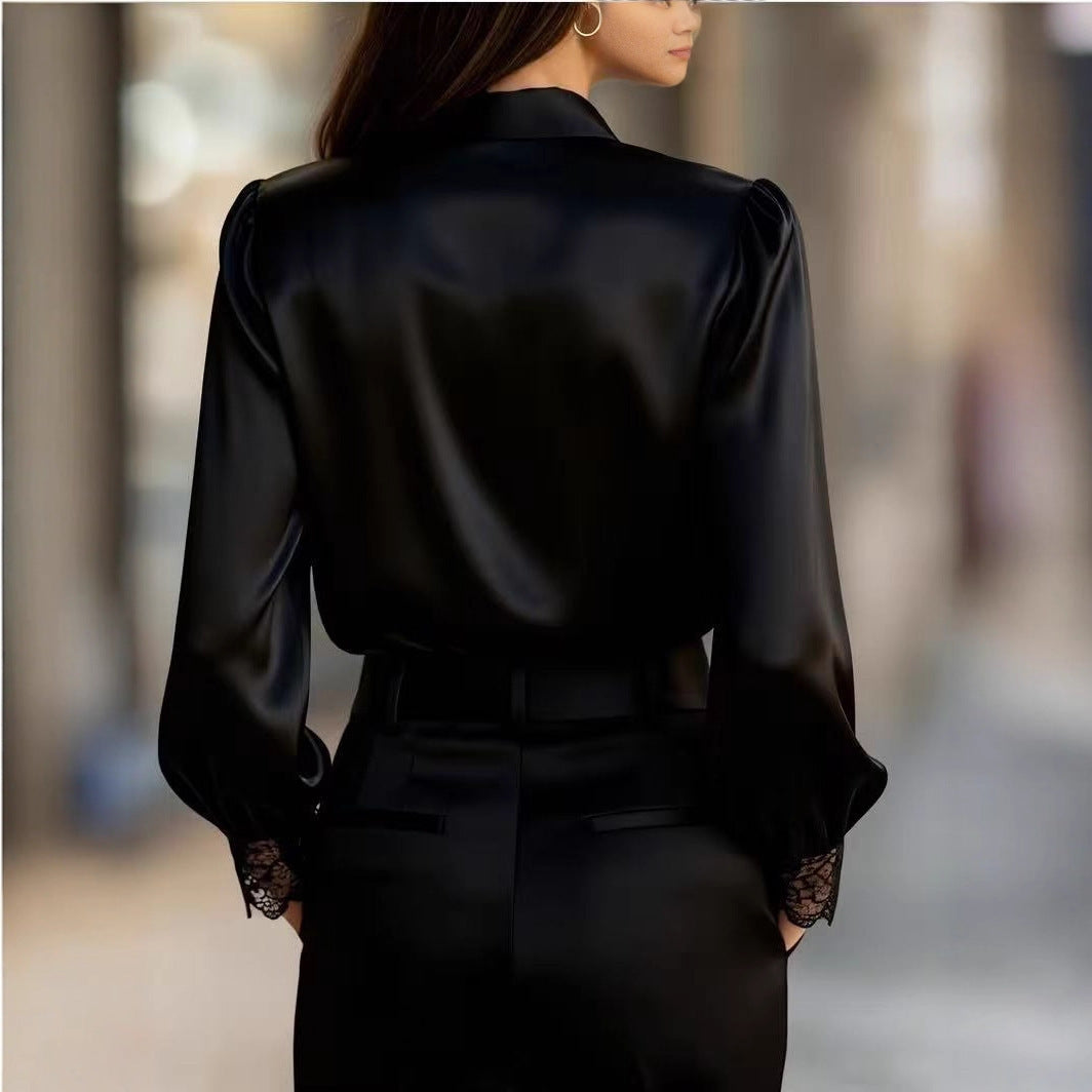 Damer elegant blus med romantiska spetsdetaljer Mirla-Eva Jonsson