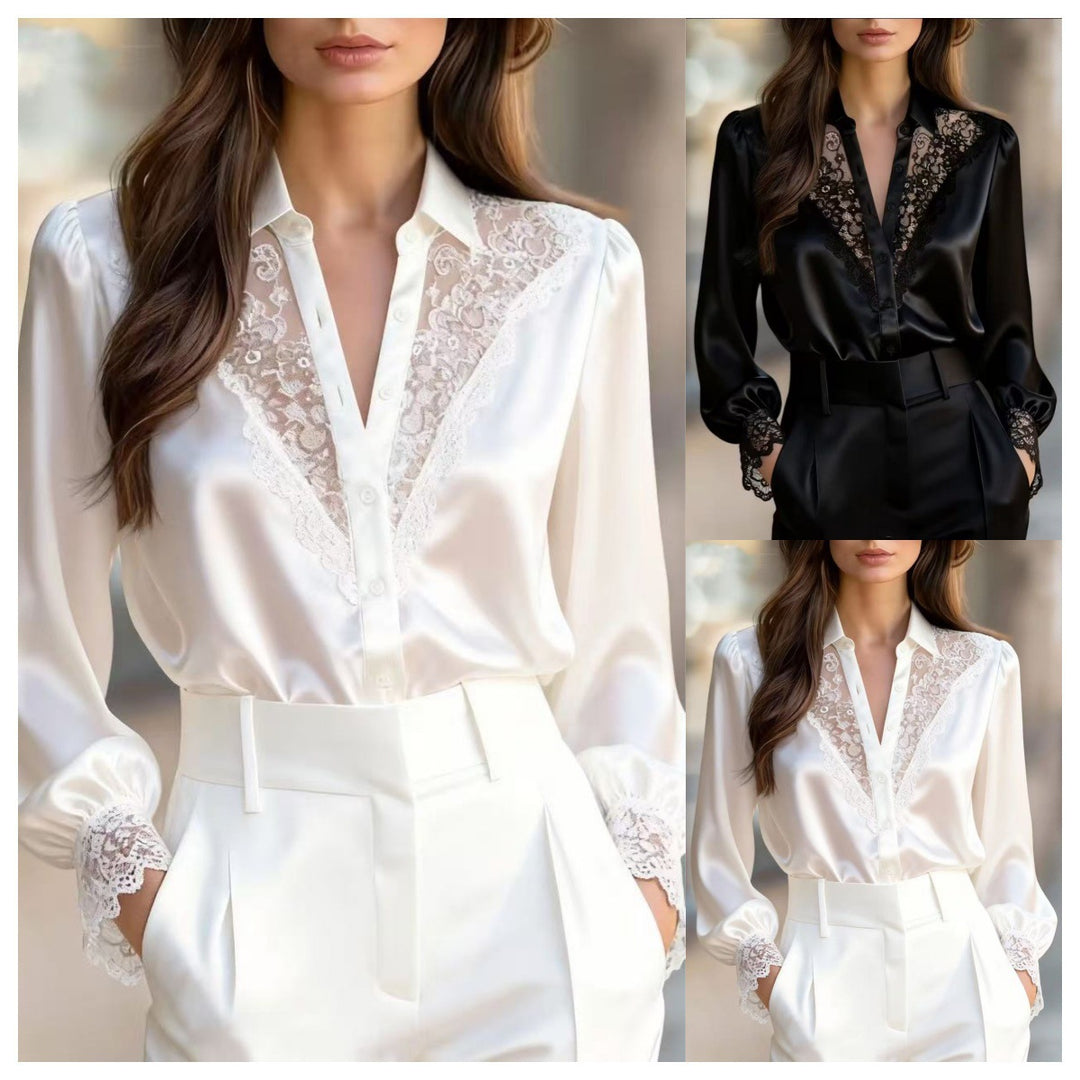Damer elegant blus med romantiska spetsdetaljer Mirla-Eva Jonsson