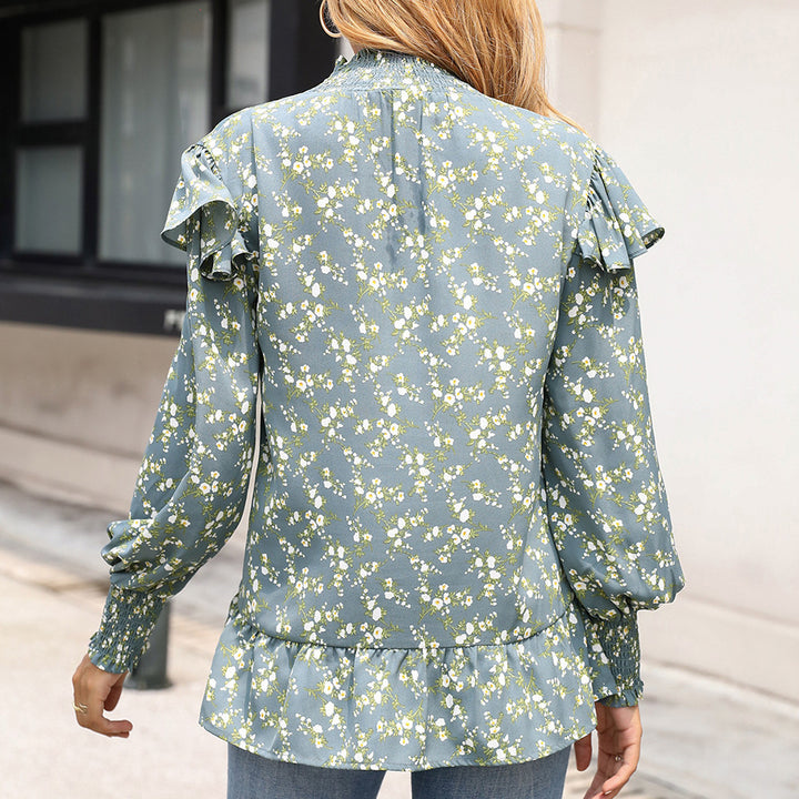 Damer elegant blus med rynkdetalj och hög krage Eva Jonsson-Eva Jonsson