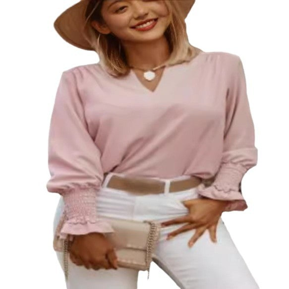 Damer elegant blus med rynkor och V-hals Mirla-Eva Jonsson