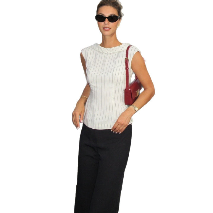 Damer elegant blus med smala nålstripes Mirla-Eva Jonsson