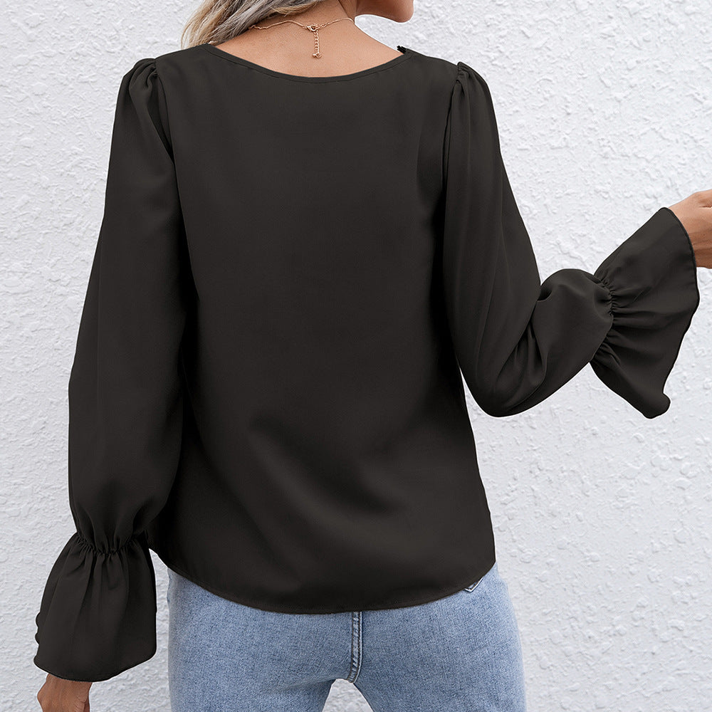 Damer elegant blus med spetsdetaljer och volangärmar Eva Jonsson-Eva Jonsson