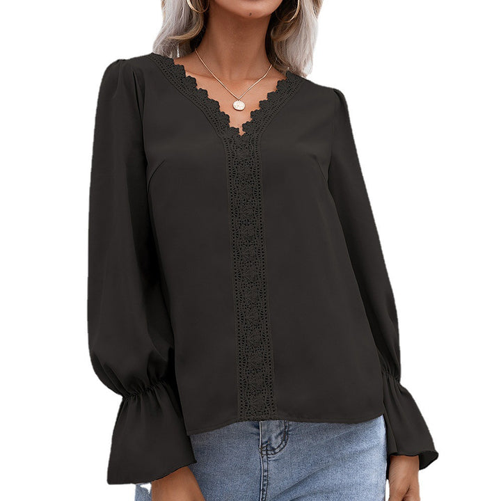 Damer elegant blus med spetsdetaljer och volangärmar Eva Jonsson-Eva Jonsson