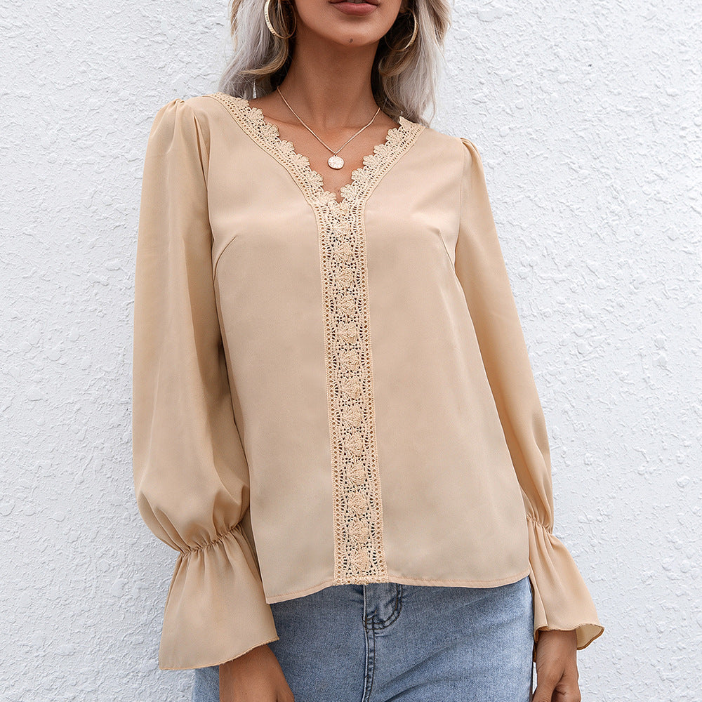 Damer elegant blus med spetsdetaljer och volangärmar Eva Jonsson-Eva Jonsson