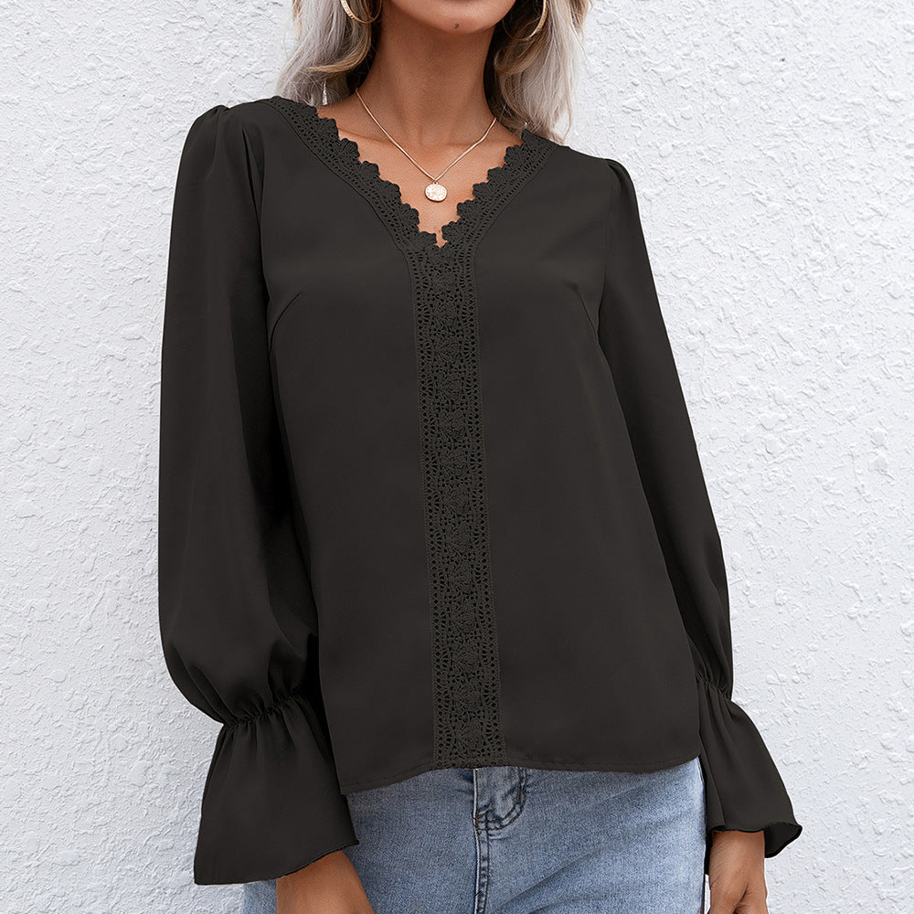 Damer elegant blus med spetsdetaljer och volangärmar Eva Jonsson-Eva Jonsson