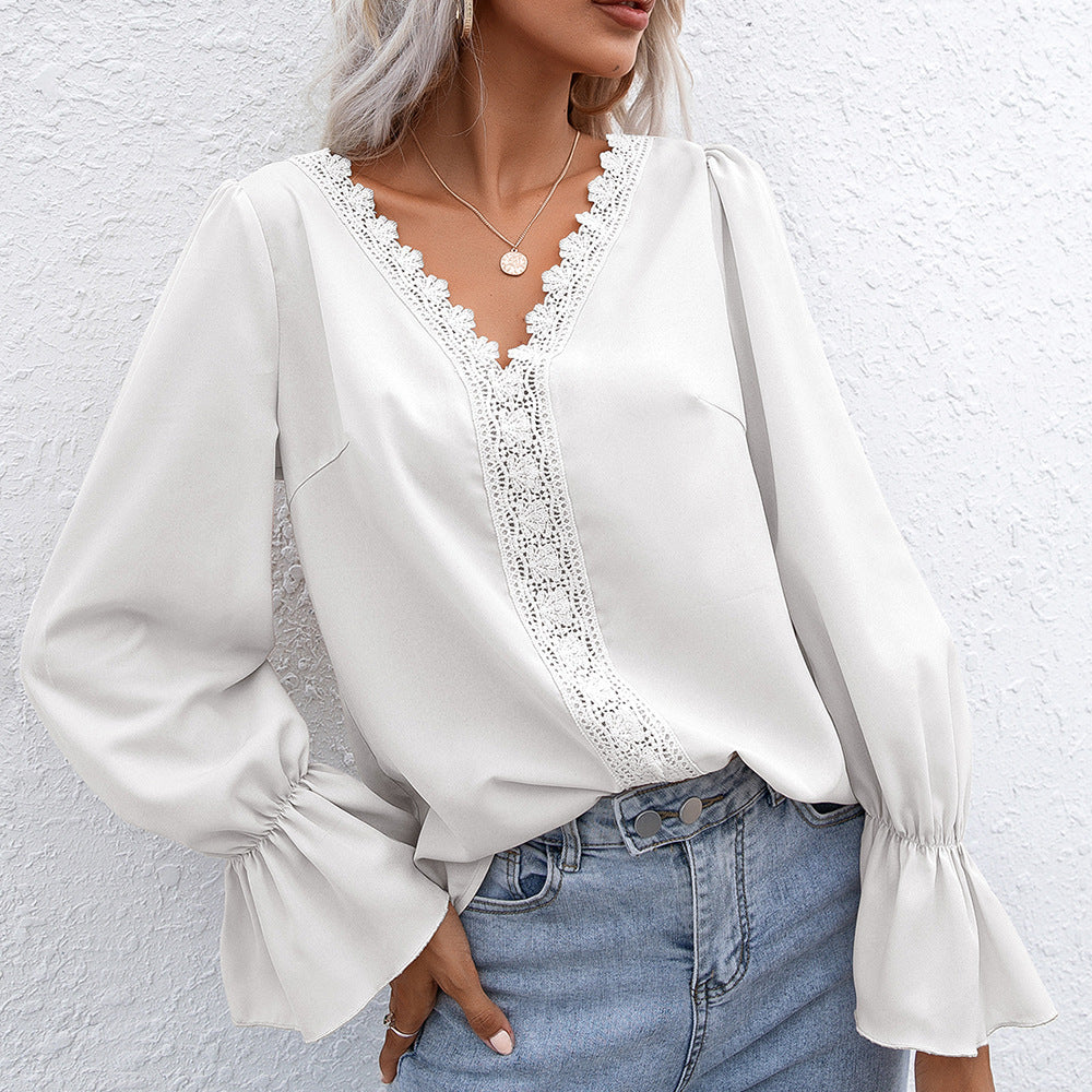 Damer elegant blus med spetsdetaljer och volangärmar Eva Jonsson-Eva Jonsson